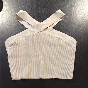 Cream Ribbed Sleeveless Crop Tank Top